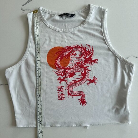 SHEIN | Cropped Tank Top | Small | White/Red - Dragon print | Stretch Cotton - Picture 11 of 13